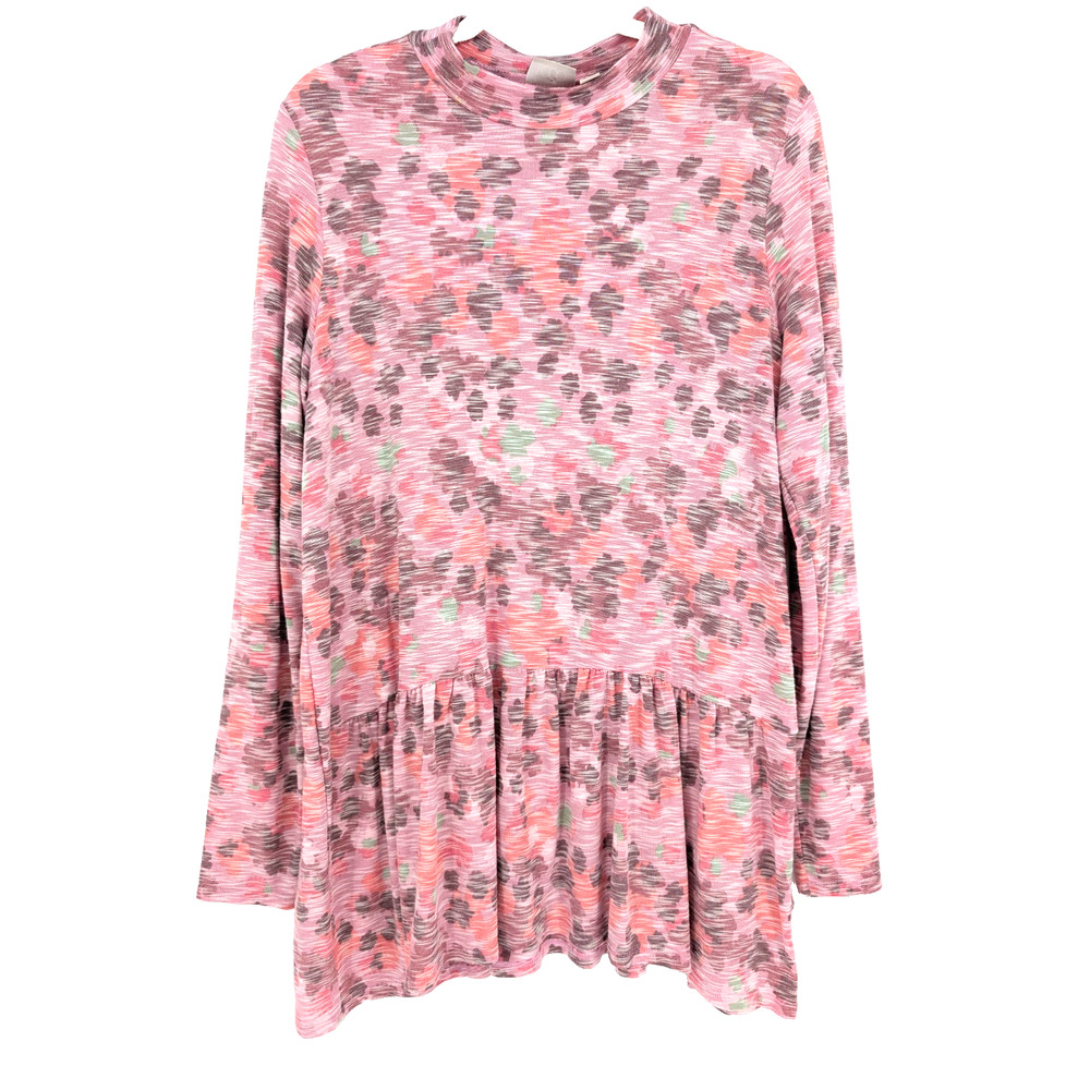 LOGO Lori Goldstein Pink Animal Print Peplum Ruffle Hem Artsy Tunic Top‎ Medium